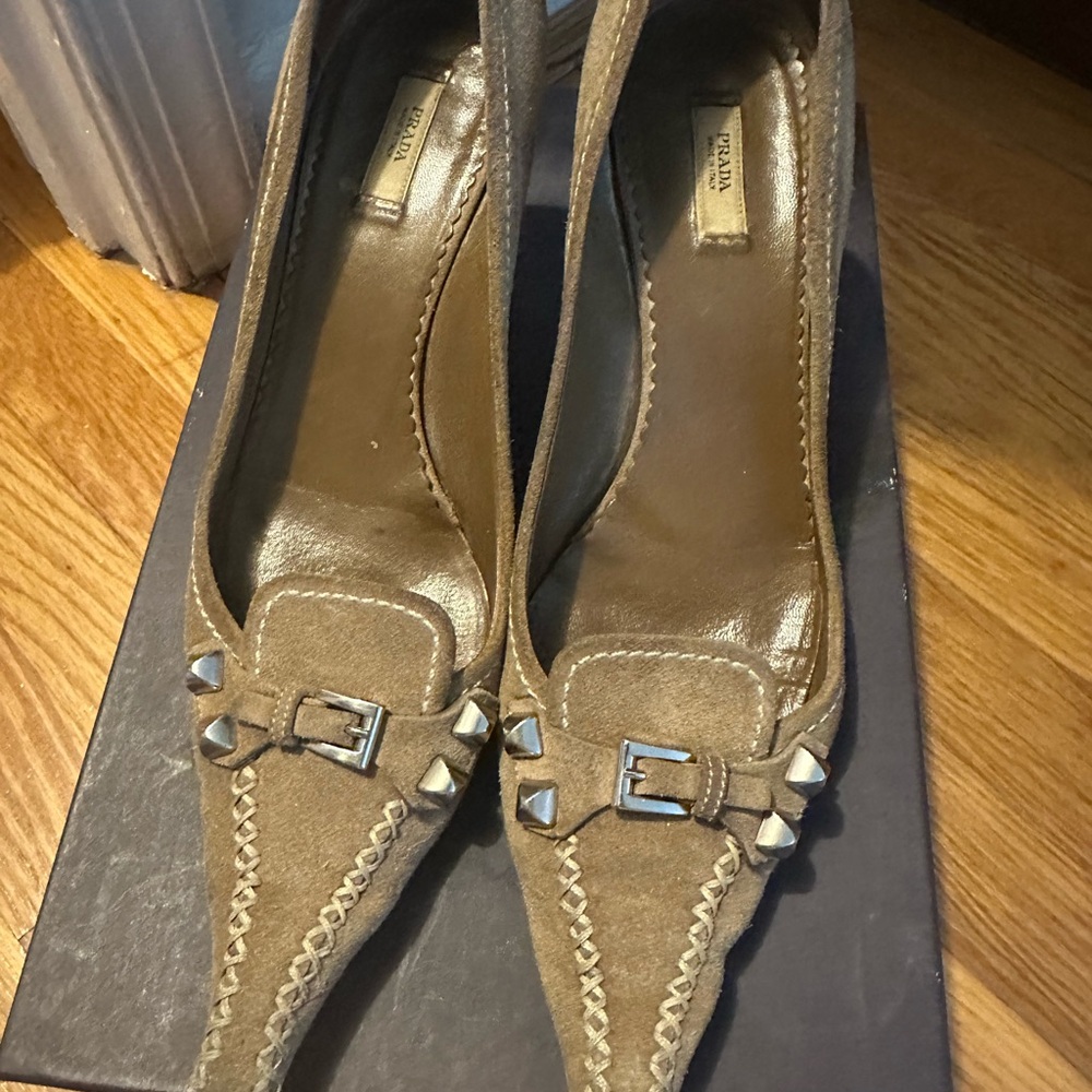 Prada Women's Tan Suede Heels